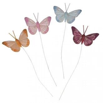 Dekor Sommerfulger - Farget mix, str 6,5 cm, 4 stk