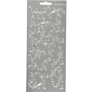 Klistremerker - Sølv swirls, str 10x23 cm