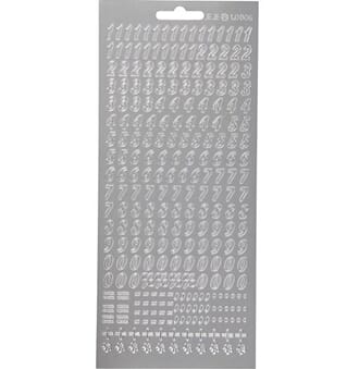 Bokstav klistremerker - Tall sølv, ark 10x23 cm