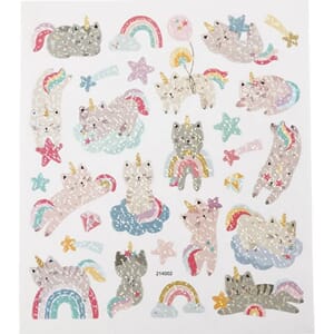 Stickers - Enhjørning katter, str 15x16.50 cm, 1 ark