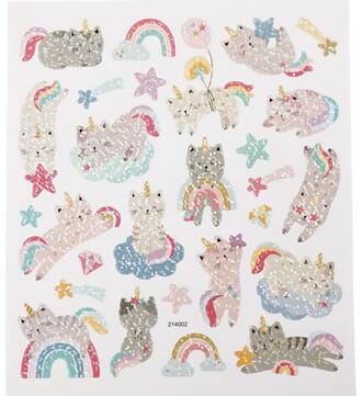Stickers - Enhjørning katter, str 15x16.50 cm, 1 ark