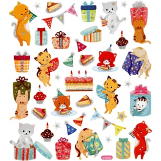 Stickers - Kattebursdag, str 15x16.50 cm, 1 ark