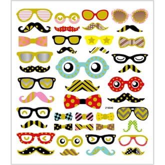Stickers - Briller og skjegg, str 15x16.50 cm, 1 ark