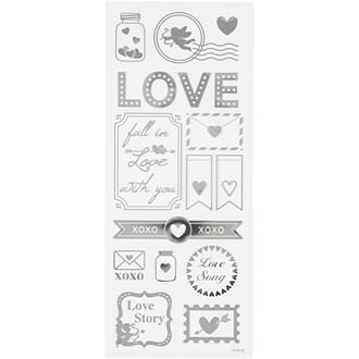 Stickers - Love, sølv, str 10x24 cm, 1 ark