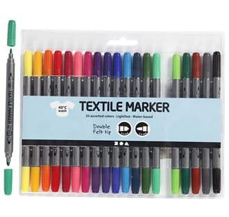 Tekstiltusj - Dobbel tip, 20 farger