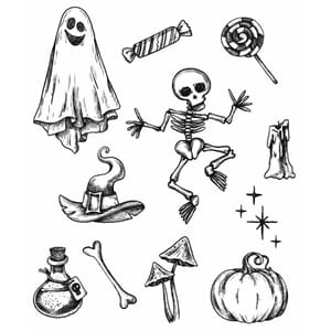 Tim Holtz - Halloween Doodles Cling Stamps, 7x8.5 inch