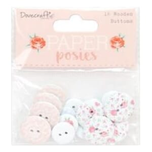 Dovecraft: Paper Posies Wooden Buttons, 16/Pkg