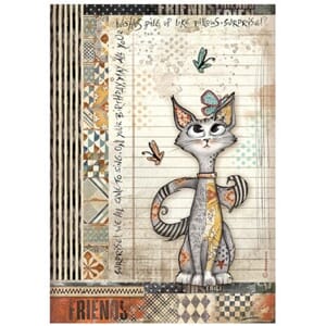 Stamperia - Furry Friends A4 Rice Paper Cat and Butterfly