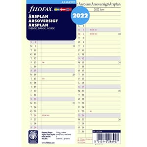 Filofax -Årsplan 2022 for A5-planner, 100 gram