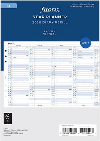 Filofax - Refill, Year Planner, str A5, 2026