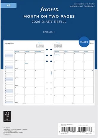 Filofax - Refill, Month On Two Pages Diary, str A5, 2026