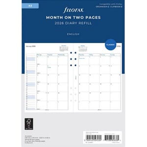 Filofax - Refill, Month On Two Pages Diary, str A5, 2026