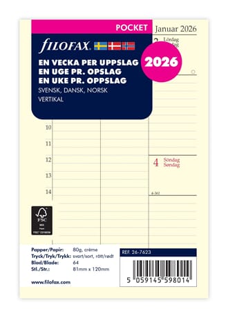 Filofax - Refill, Year Planner, str POCKET 2026