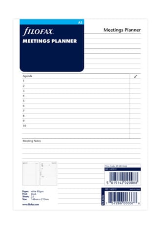 Filofax HVIT Møteplanlegger udatert, str A5