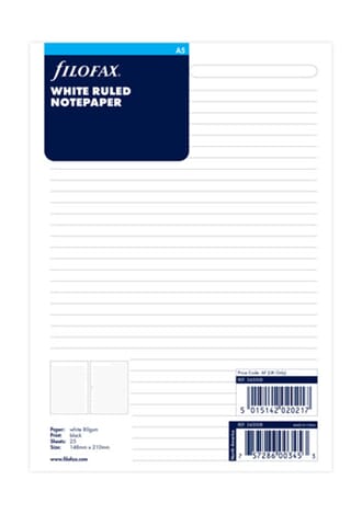 Filofax - White Ruled Notepaper Refill, A5