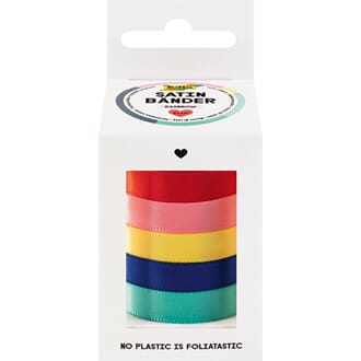 Folia Satinbånd Sett - Rainbow, 10mm x 4m. 5 farger