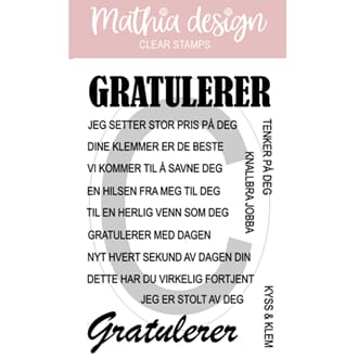 Mathia design - Gratulerer tekster,str 10x15cm