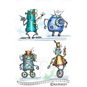 Katzelkraft: Robots roulettes Rubberstamp set, 4/Pkg