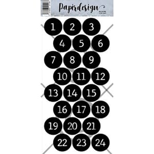 Papirdesign - Runde klistremerker 1-24 Sort klistremerker