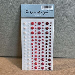 Papirdesig - Rød og hvit halvperler, 120/Pkg