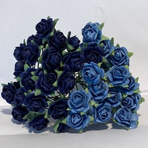 Papirdesign: Roser - Marineblå & blå, str 1 cm,