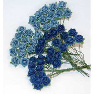 Papirdesign: Roser - Lys og mørk blå, str 12 mm, 50/Pkg