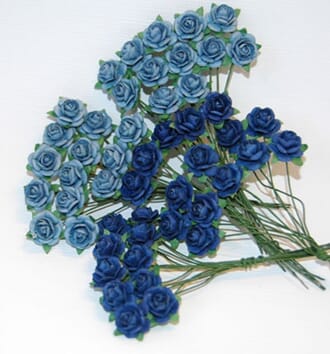 Papirdesign: Roser - Lys og mørk blå, str 12 mm, 50/Pkg