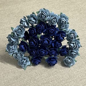 Papirdesign - Blå Roser, str 1,2 cm, 30 stk