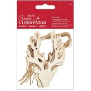 Docraft Bare Basics - Hanging Stag Heads Wooden Shapes, 9/Pk