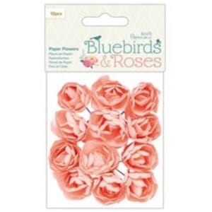 Papermania - Bluebirds & Roses Paper Flowers, 12/Pkg