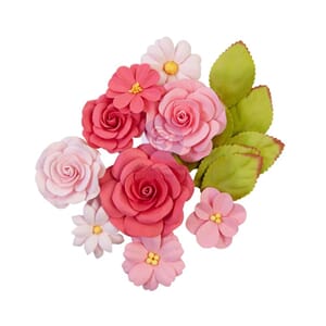 Prima: Rosy Hues/Painted Floral Paper Flowers, 12/Pkg