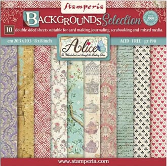 Stamperia: Alice Backgrounds Selecti Paper Pack, 8x8, 10/Pkg