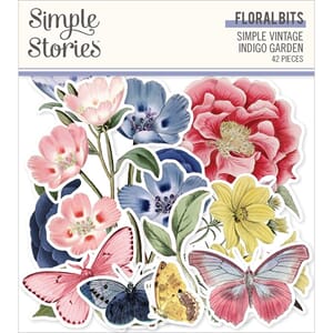 Simple Stories - Floral Indigo Garden Bits & Pieces, 42/Pkg