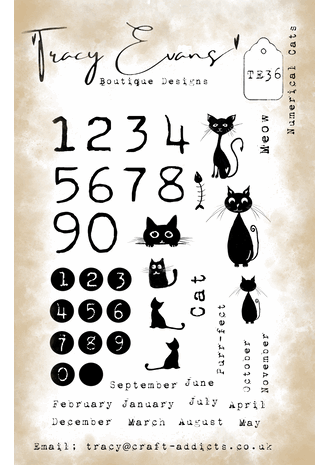 Tracy Evans - Numerical Cats A5 Stamp
