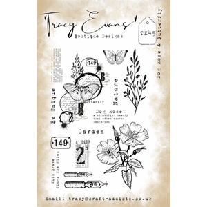 Tracy Evans - Dog Rose & Butterfly A5 Stamp