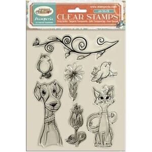 Stamperia - Furry Friends Clear Stamp Dog, Cat and Flowers