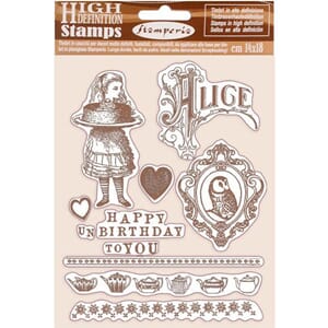 Stamperia: Happy Birthday Alice Rubber Stamps, A5, 11/Pkg